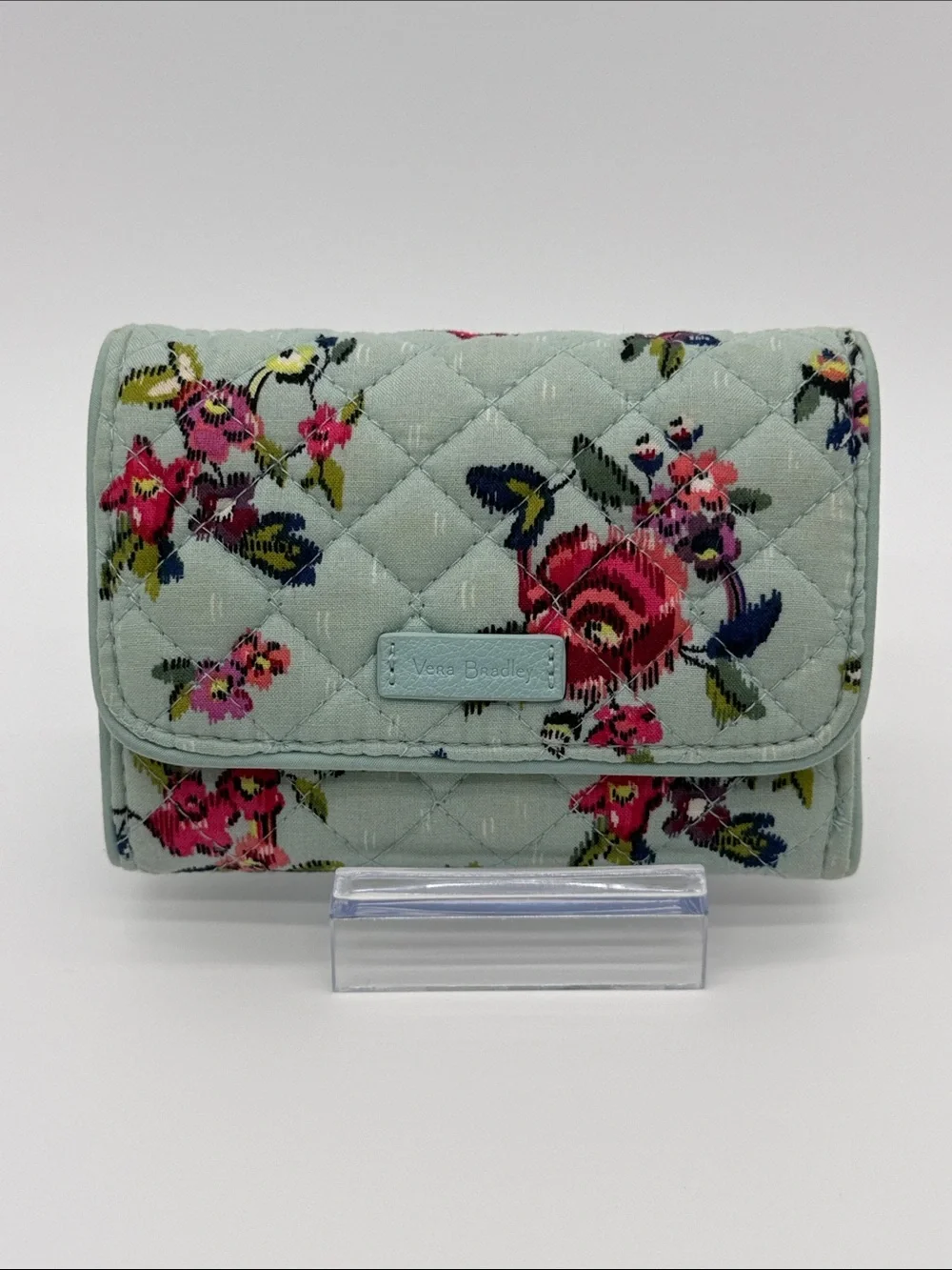Vera Bradley Quilted Floral Trifold Wallet in Mint Green - Picture 2 of 9